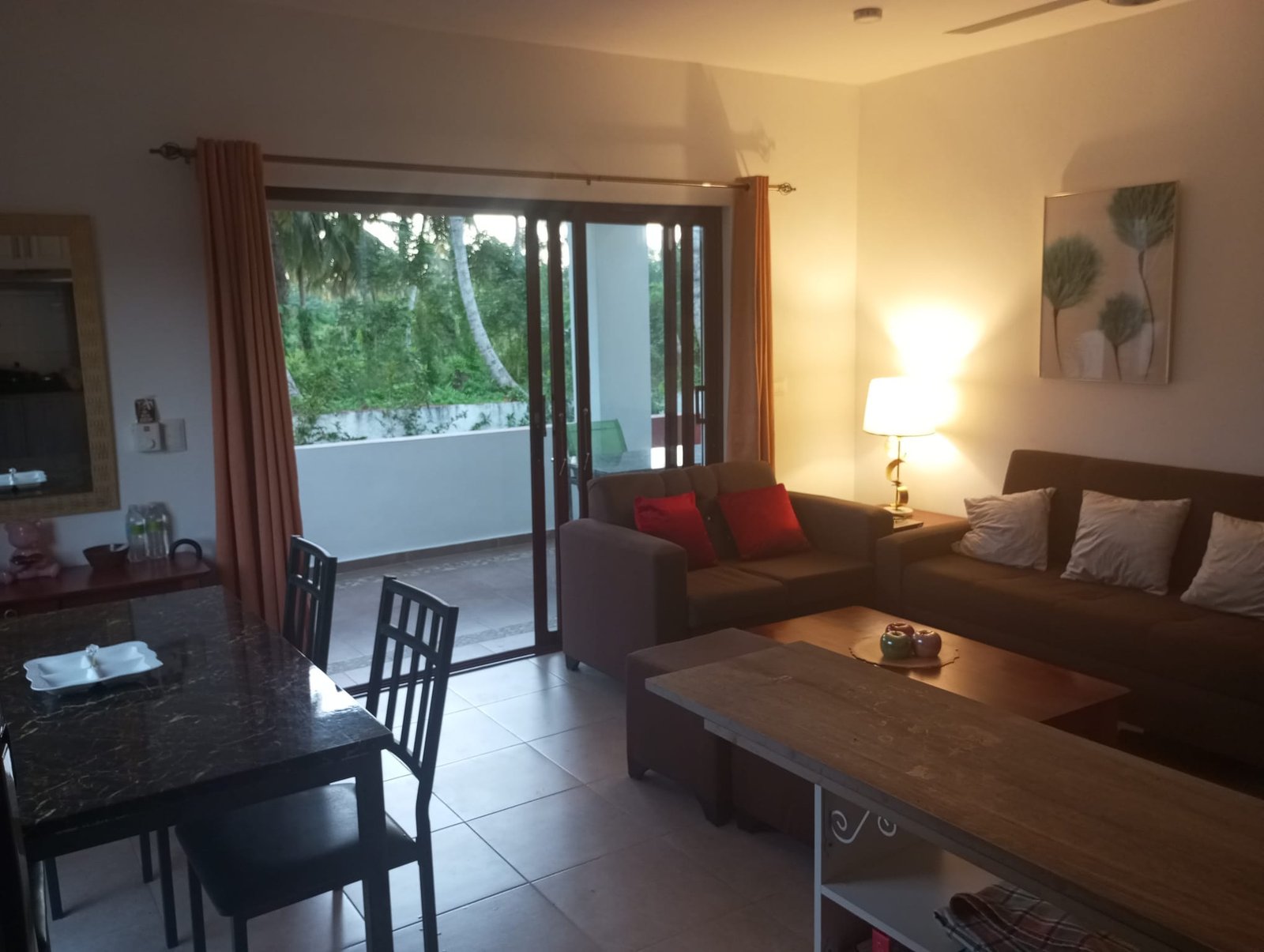 Apartamento en limon (1) Salón moderno con sofá y terraza exterior