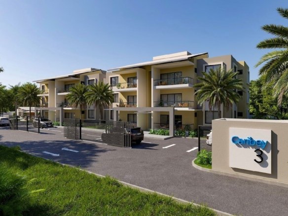 Modern residential complex with palm trees and private access