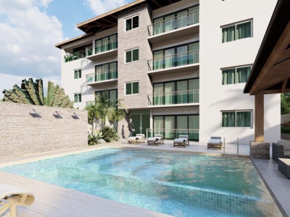 Outdoor pool of modern residential building