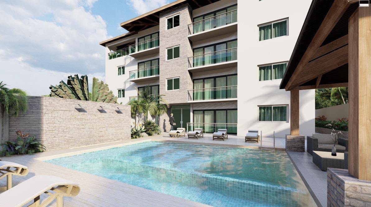Outdoor pool of modern residential building