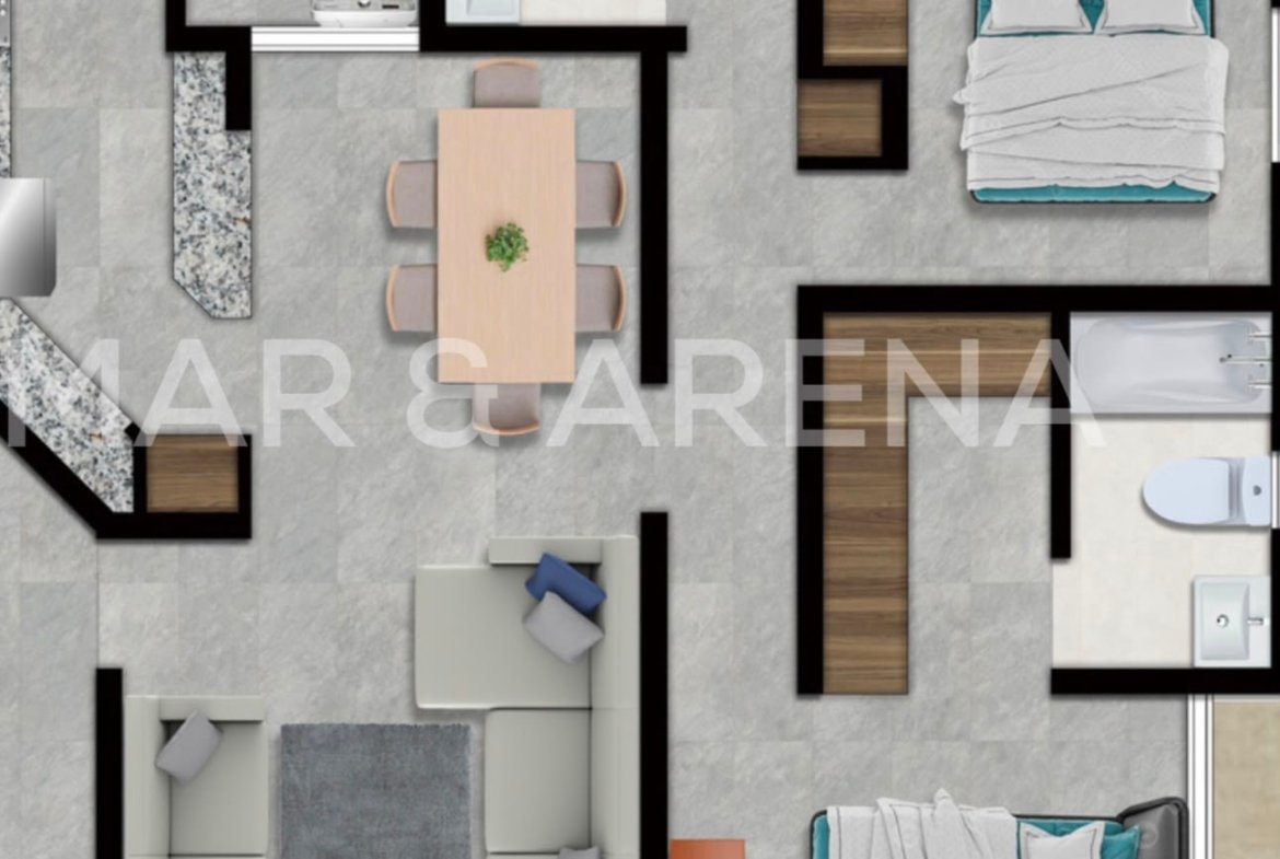 Plano de apartamento con dos dormitorios y balcón