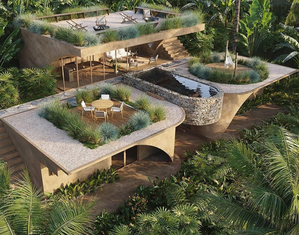 Casa moderna tropical con terrazas y piscina