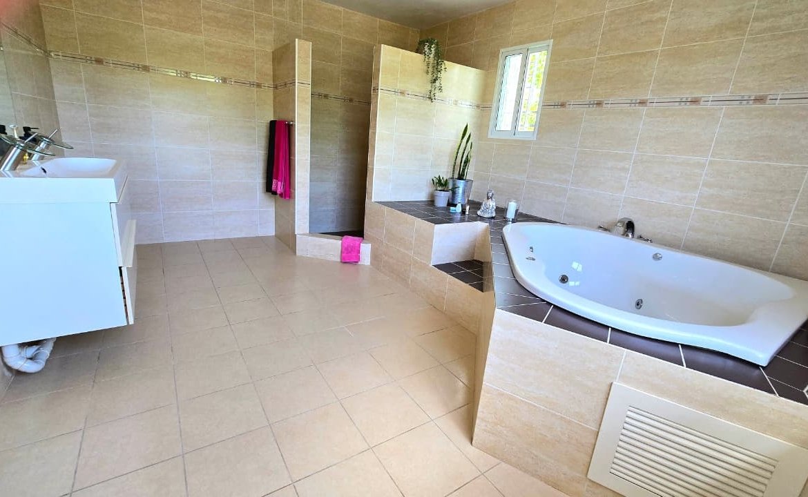 Baño amplio con bañera de hidromasaje y ducha